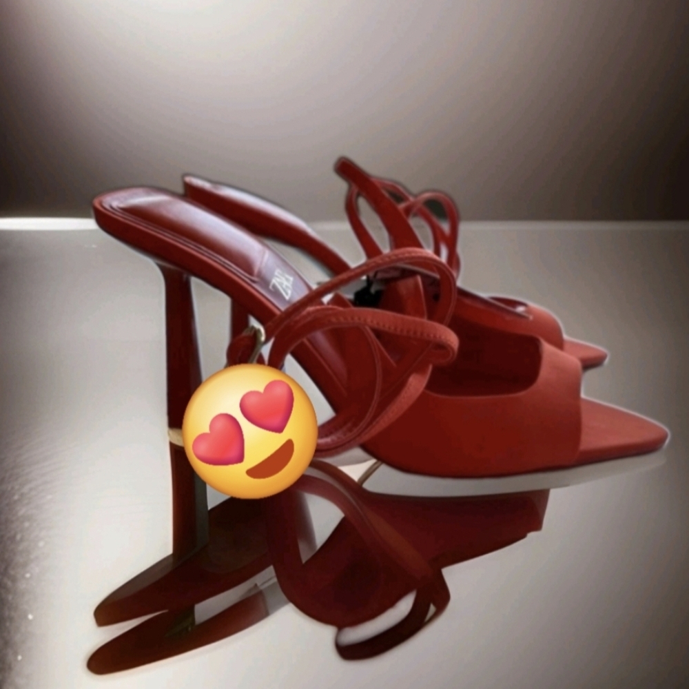 Adorable Orange  Zara Satin effect wrap ankle  Stilletto block heel sandals. - Picture 5 of 8
